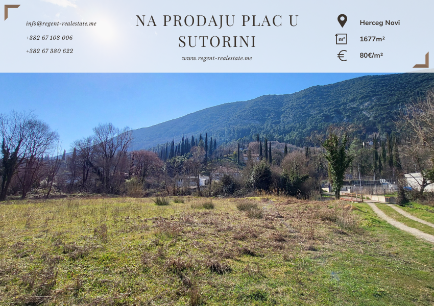 Urbanizovanozemljiste Herceg Novi na prodaju. Vidi se sporedni put, sirok, dobar prilaz, vidi se zelenilo, nebo, planine. Plac na prodaju, opis 80 eura po kvadratu