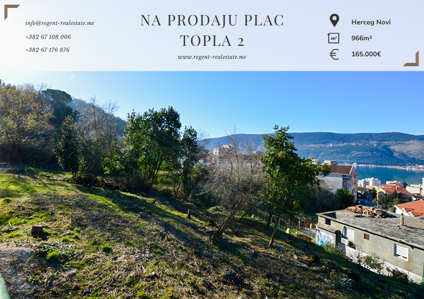 Logo Regent Real Estate, Agencija za Nekretnine prodaje plac Topla 2, Herceg Novi, Crna Gora, pogled na more, na grad sa placa, invest, opis placa na toploj 2, herceg novi